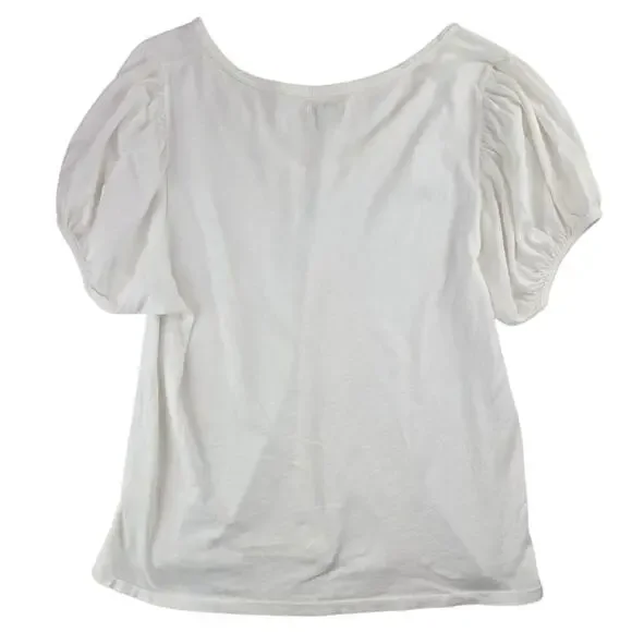 Sundance | White, Puff Sleeve Henley w/ V-Neck| Size Medium - Picture 4 of 4